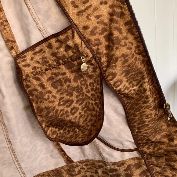Leopard Print Raincoat with Packable Hood and Gold Zipper / Snap Accents - Picture 4 of 5